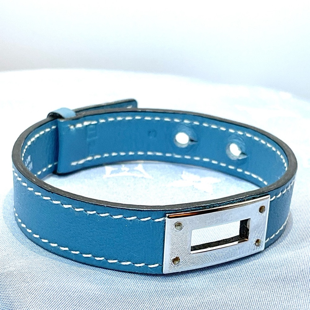 Hermes Kelly Blue Leather Bracelet with Silver Detail - Picture 4 of 8